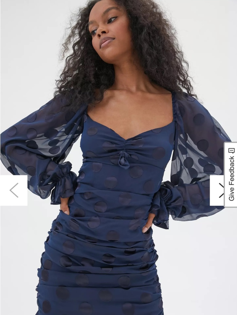 NWOT For Love & Lemons Midnight Lula Ruched Mini Dress Polka Dot Jacquard & Open